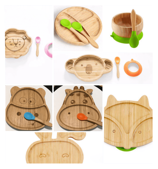 bamboo baby kids suction plates and bowls