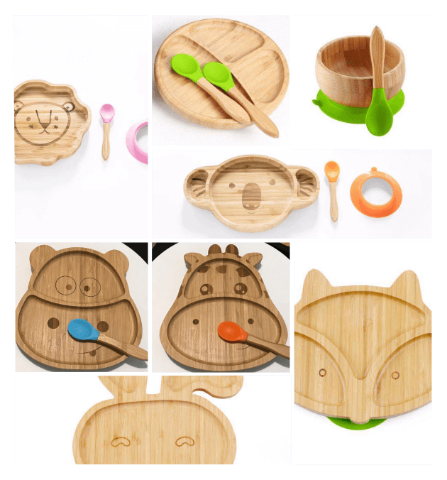  Bamboo kids suction plates and bowls