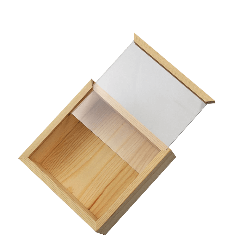 Custom pinewood gift box with acrylic sliding lid