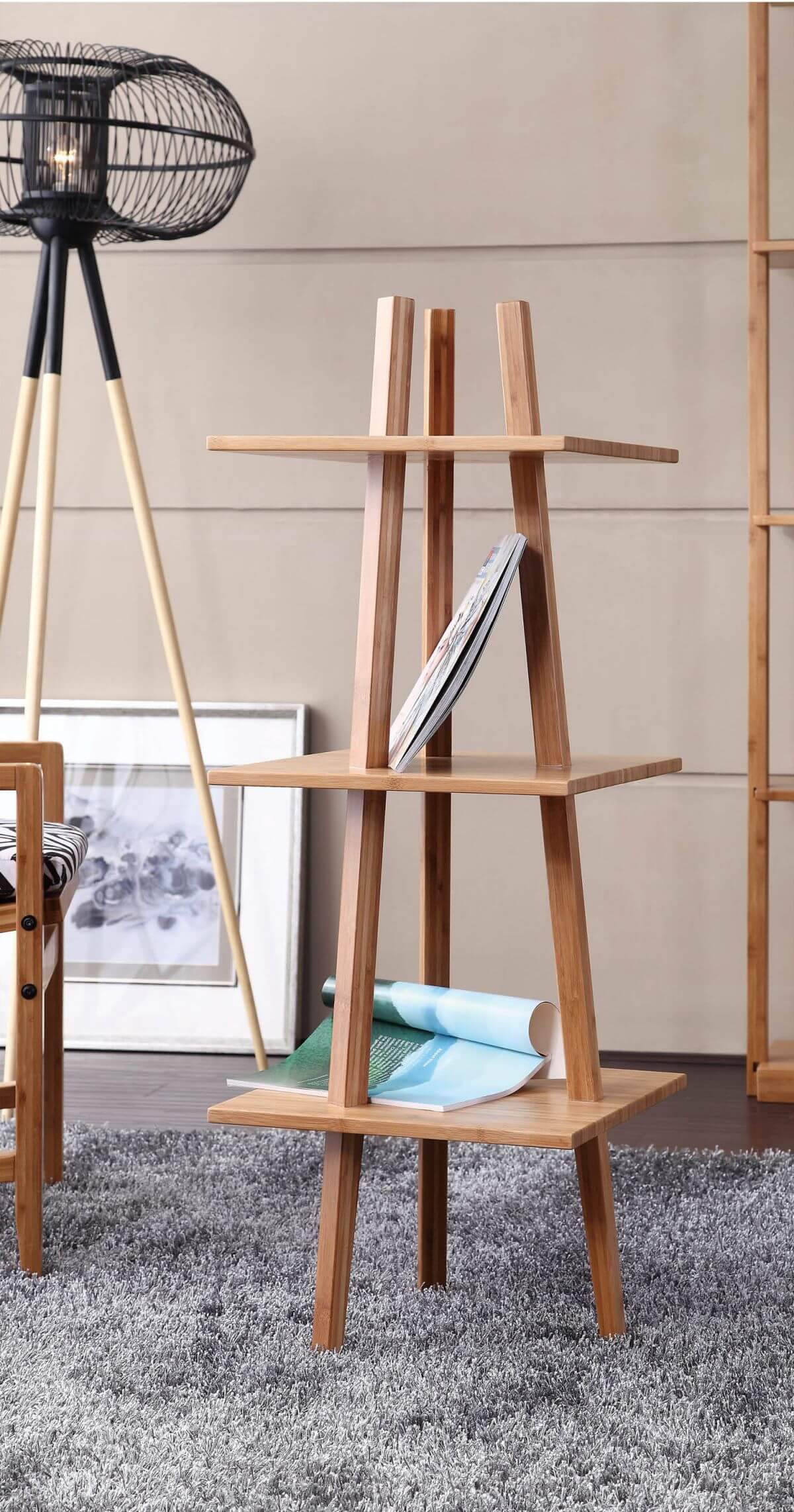 bamboo freestanding magazine rack