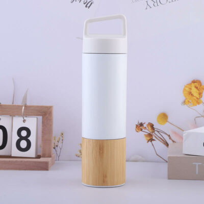 white color paint reusable bamboo water bottle