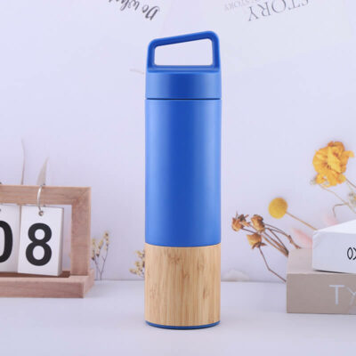 blue color paint reusable bamboo water bottle