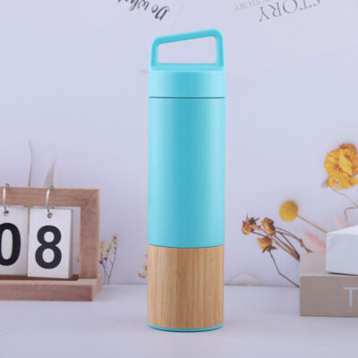 green color paint reusable bamboo water bottle