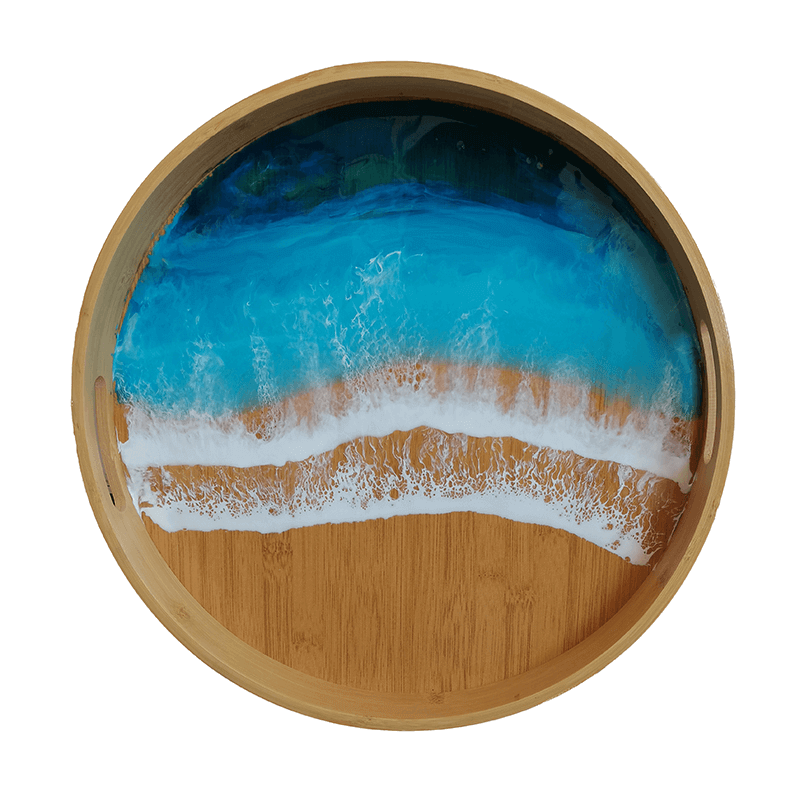 3D Ocean Waves Round Resin Serving Tray