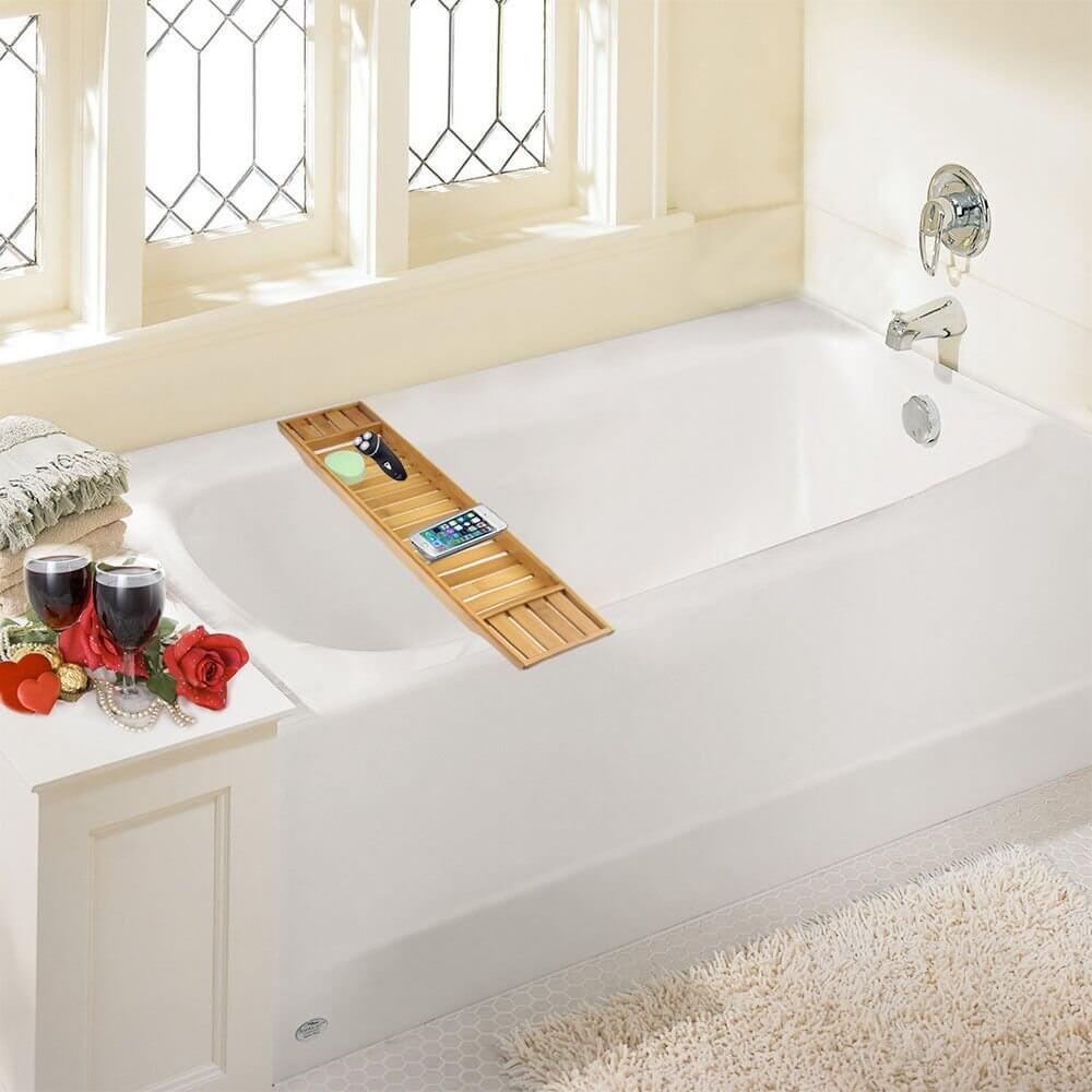 Extendable Bamboo Bath Tub Caddy Wooden Bathtub Bridge Shelf