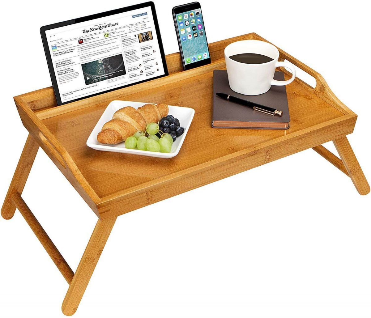 Home-it Bed Tray Table with Folding Legs, and Breakfast Tray Bamboo Bed Table